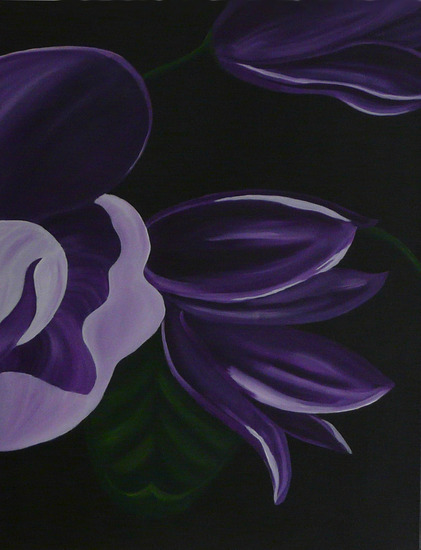 Drieluik paarse bloemen/ 3 doeken van 80x40