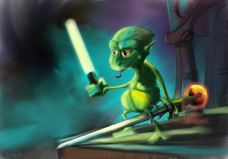 Alien met lichtzwaard
