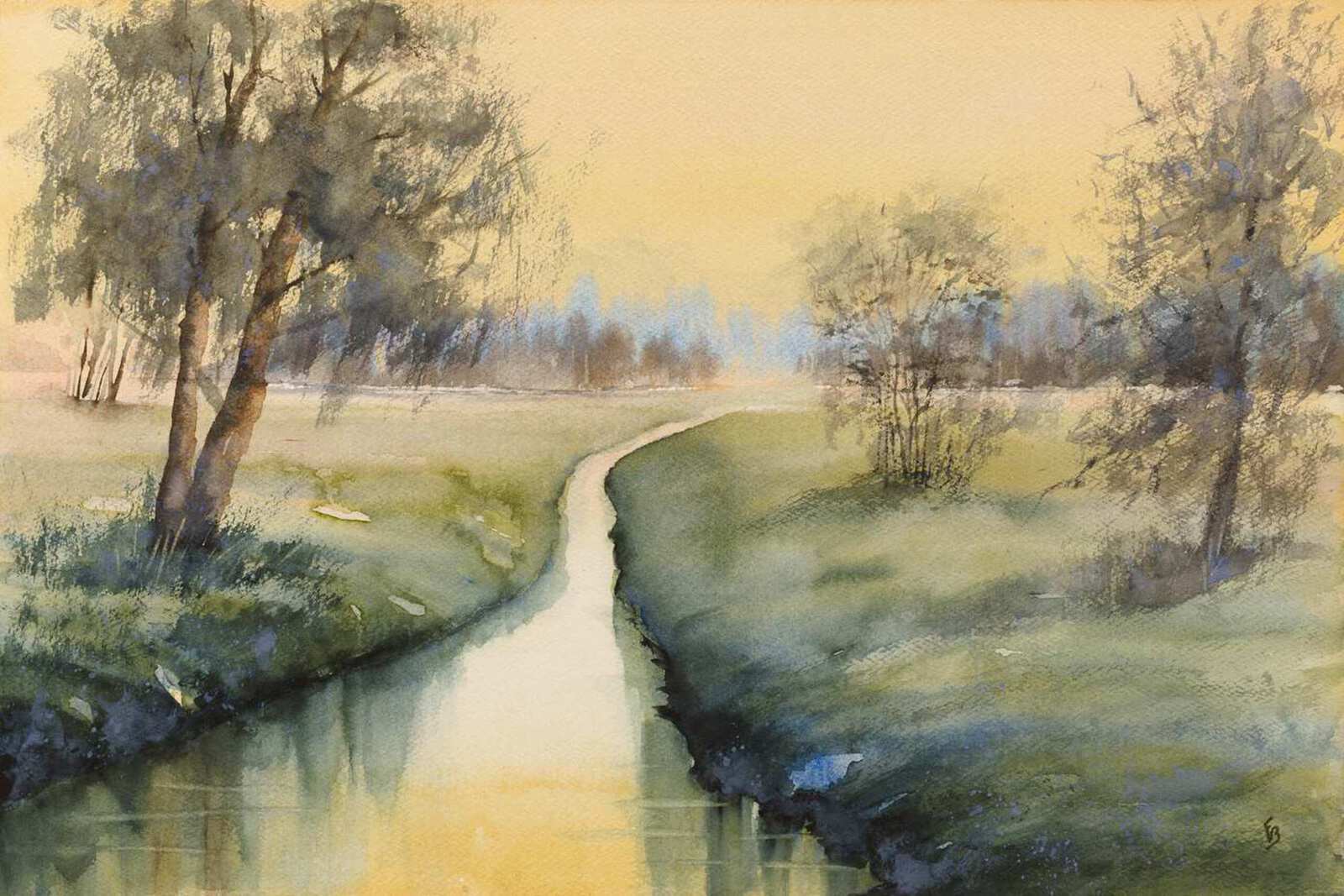 Ondergaande zon in het Drentse landschap