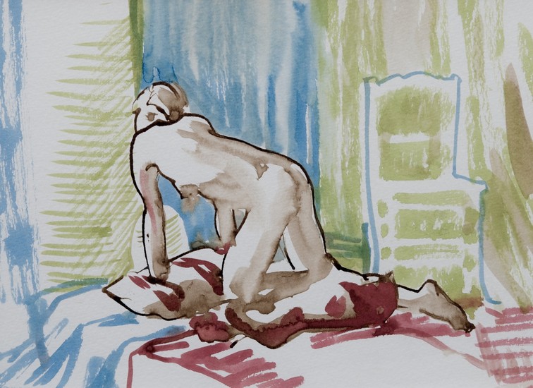 inkt naakt met stoel