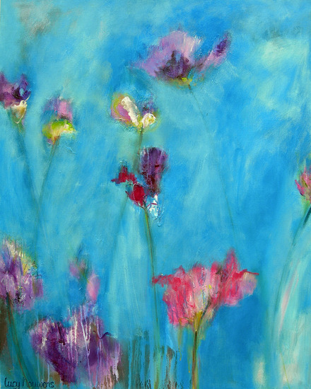 Schilderij  'Flowers In Blue' 