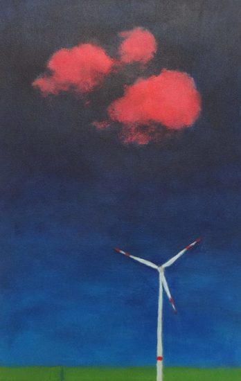 landschap met molen en wolken