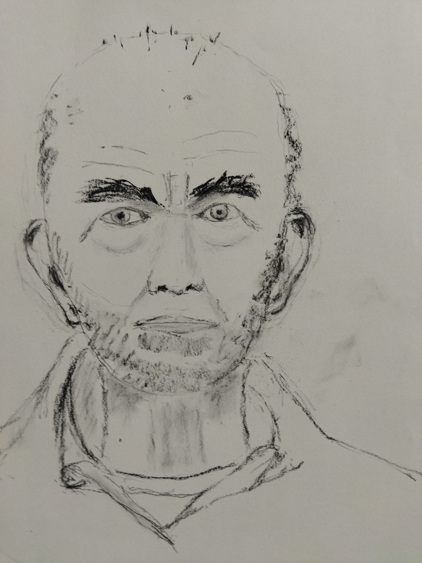 zelfpotret schets met houtskool
