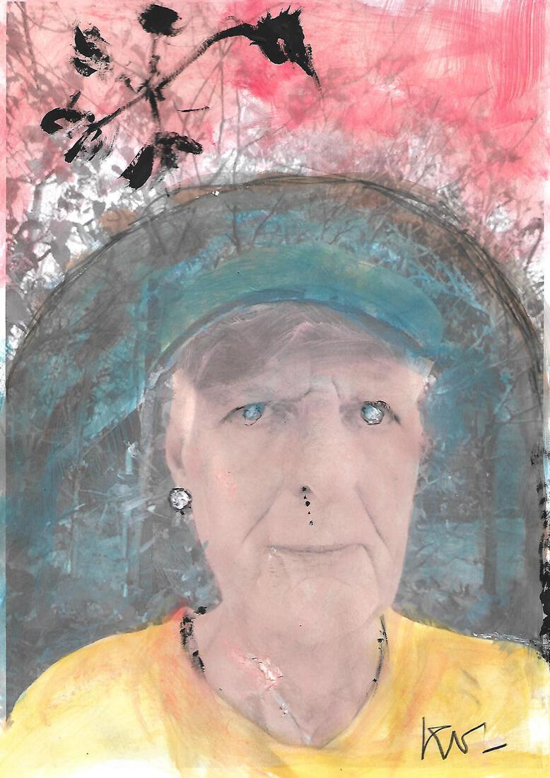 Panamarenko in zijn zeppelin op bezoek in Delft- zelfportret