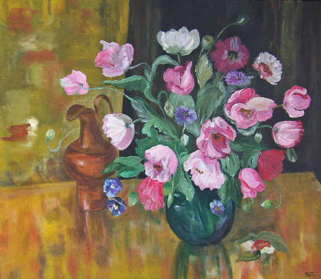 bloemen en kopervaasje