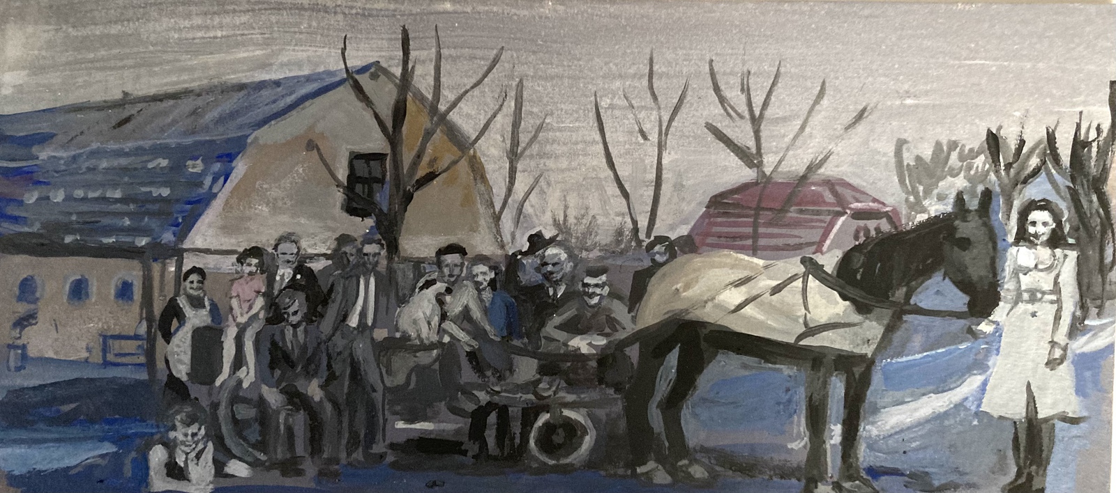 Gezelschap met paard en wagen