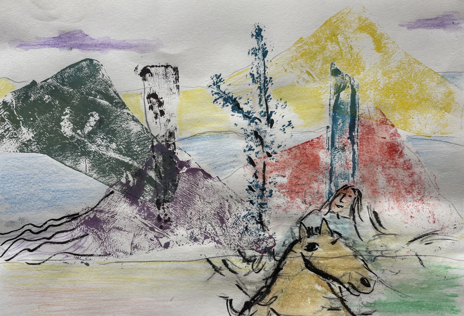 Woman on horseback in landscape