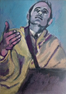 Vroeger speelde mijn vader bij de toneelvereniging E.M.M. [eendracht maakt macht] in het Noordhollandse dorp 't Zand.
Wij mochten als kinderen kijken naar de voorstellingen, soms de affiche's ontwerpen en in de pauze loten verkopen. De zaal in het plaatselijke café De jonge prins zat altijd helemaal vol publiek. Het boek 'Honderdjarig bestaan E.M.M.' [tekst en research Ton Hoogeboom] inspireerde mij tot een serie tekeningen en schilderijen. 