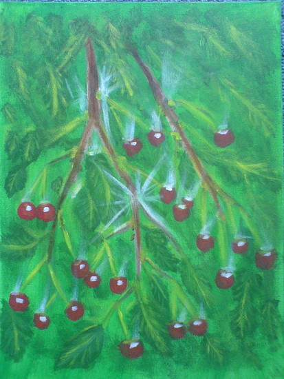 Green leaves, Red cherries