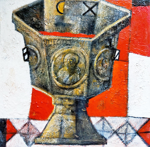 Schilderijen die zijn  gemaakt van 2020-2022. Werken  met symbolen uit de Tarotkaarten, namelijk Bekers –  de symbolen van de  kracht van water en het eeuwige leven, een bron van inspiratie.