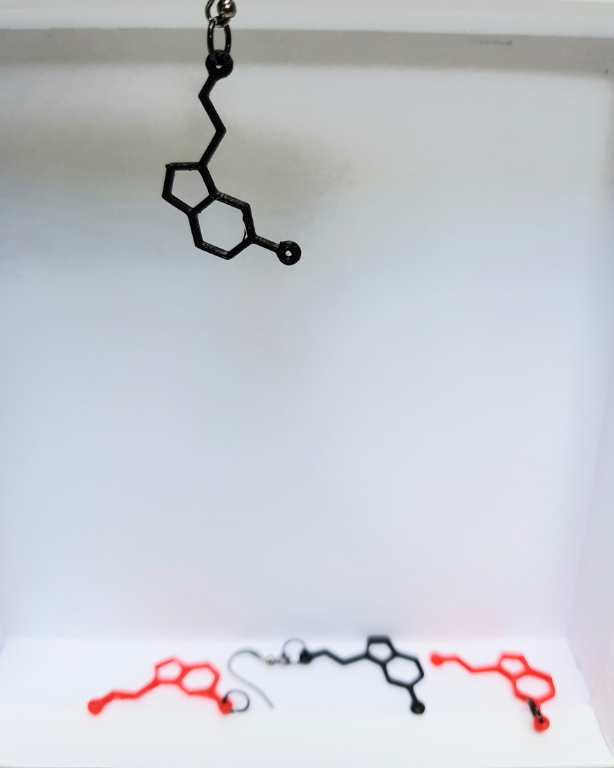 Serotonine molecule oorbellen zwart