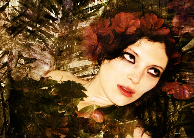 droomvrouw in bloemenbad