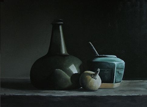 Stilleven met kattekop en gemberpotje