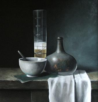 Stilleven met kattekop en pasglas