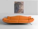 Her Egyption reliefs are an original mixture of old Egyption walldecorations as seen in the pyramides of Egypte, made on wood panel to make them transportable and available for exposition worldwide.
