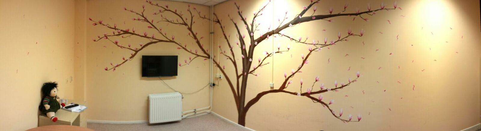 Muurschildering voor snoezelkamer, rondom geschilderd