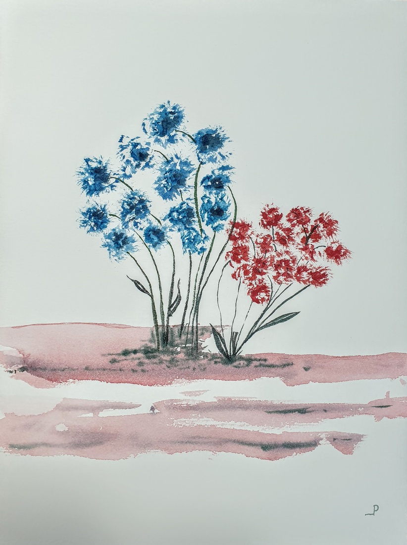 Rood en blauw.