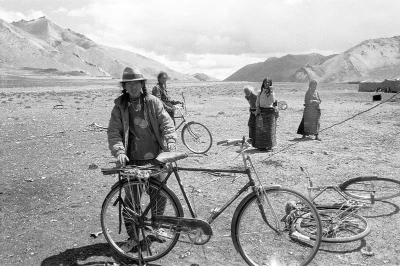 Family with bicycle