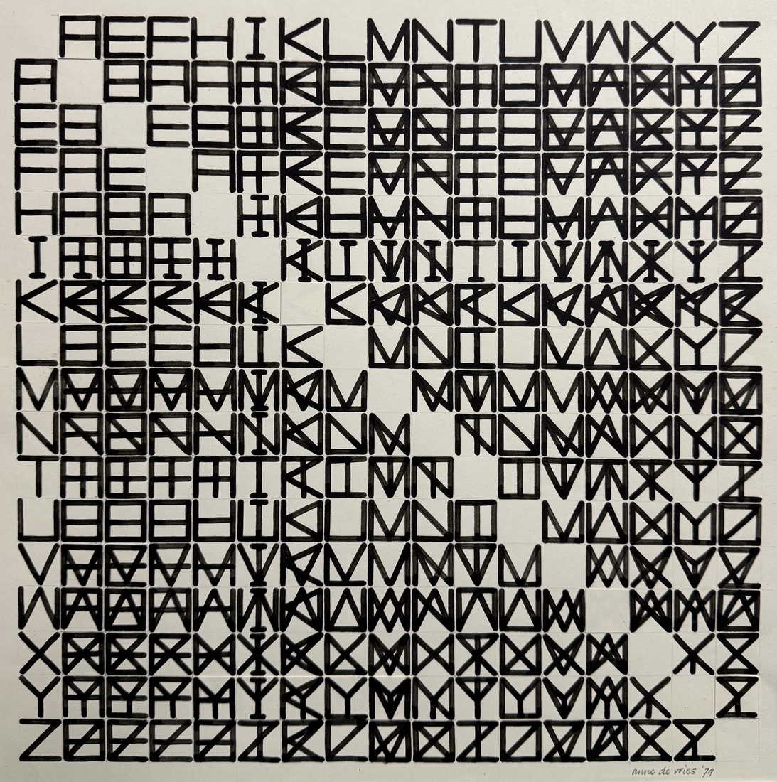 Lettercombinatie in vierkantjes