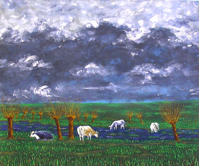 Koeien tussen de wilgen