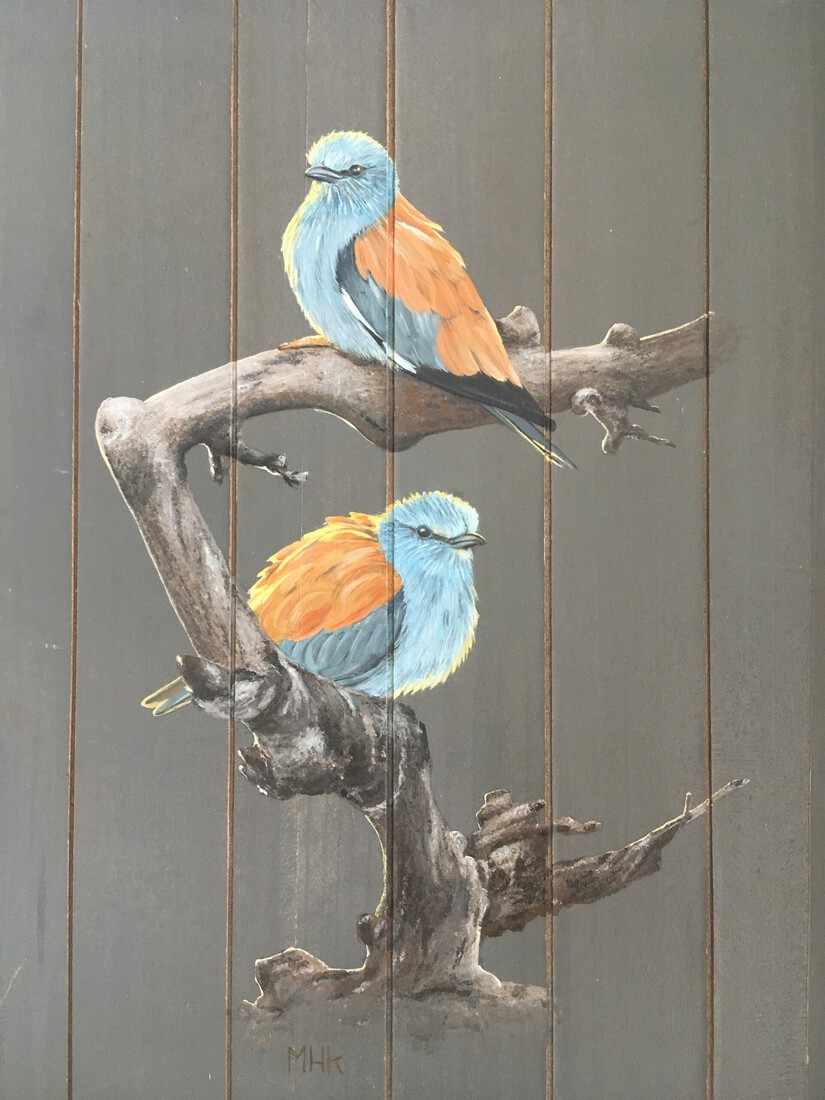 Blauwe vogels op tak 