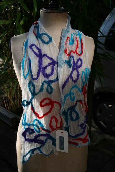 sjaal wit rood&paars&turkoois