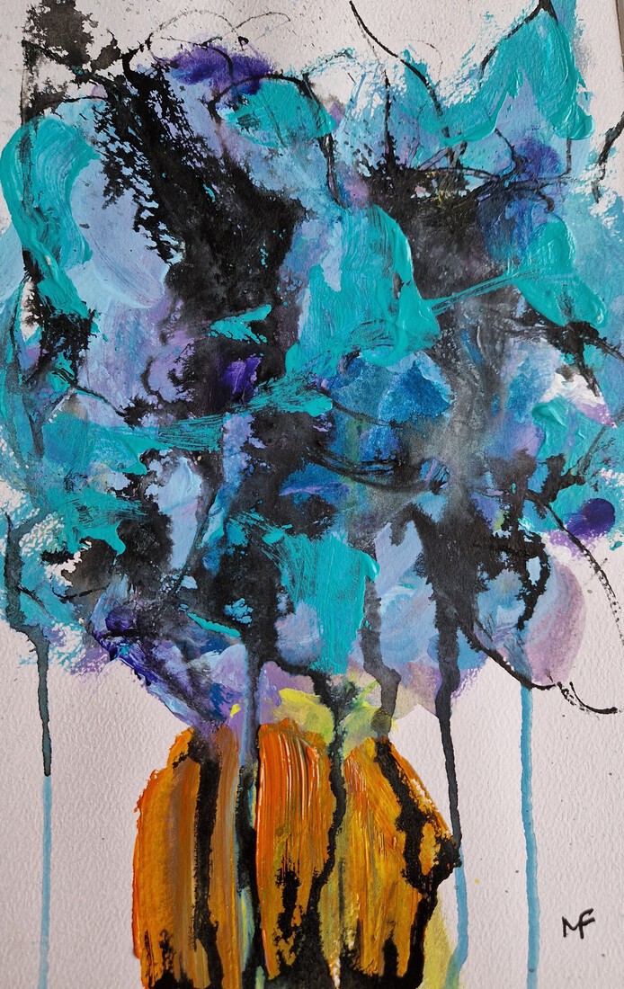 bloemen in oranje pot