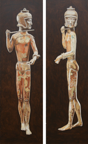 tweeluik etruskisch bronzen soldaatje