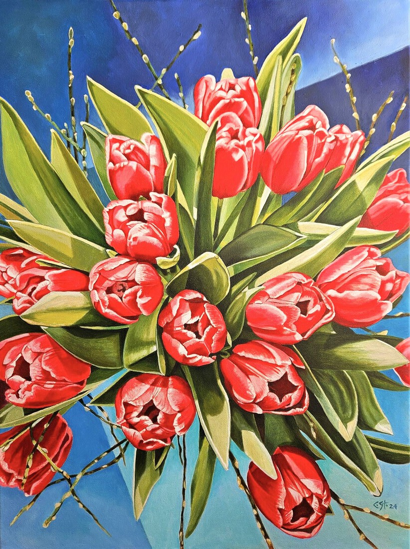 Tulpen met lente takjes