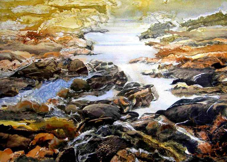 Steen, water en zand