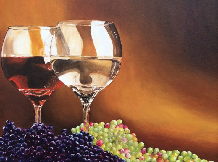 Wine Glasses and Grapes