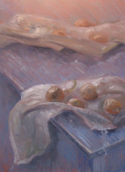 Uien op katoenen doek