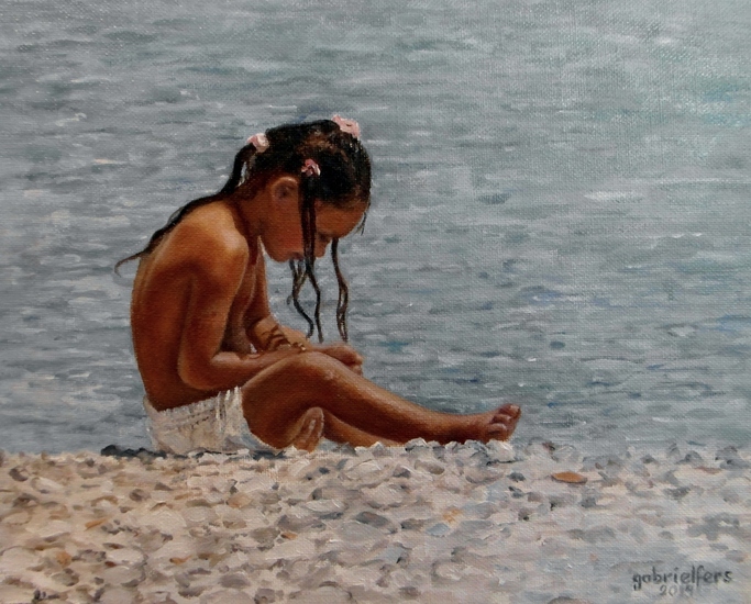 Zigeuner meisje op het strand van Pahi