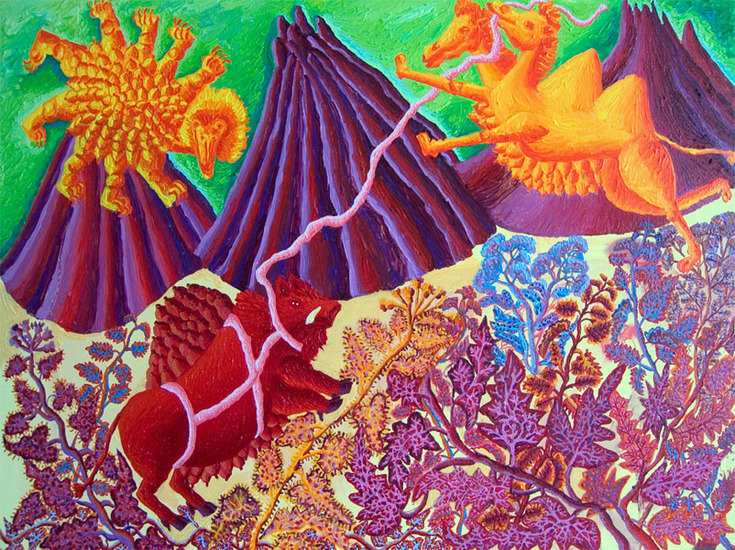 Wildzwijnvrouw wordt geleid door kameelvrouw