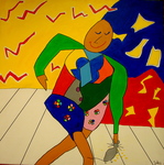 Ik heb dit OPTIV kunst genoemd omdat het werk onbevangen Pretentieloos Teder Inspiratief en Verhalend is. d.m.v. eenvoudige lijnvoering en helder kleurgebruik in aqryl-verf