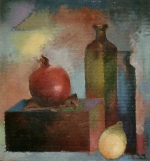Still life with pomegranate and lemon
