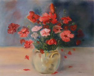 Paintings of flowers, watercolour and pastel.