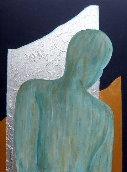 Marble body behind silver and glass