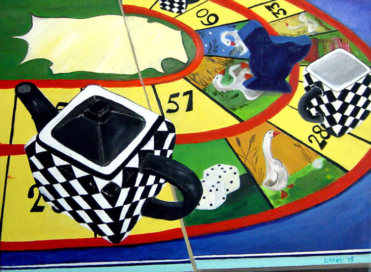 Stilleven met ganzenbord