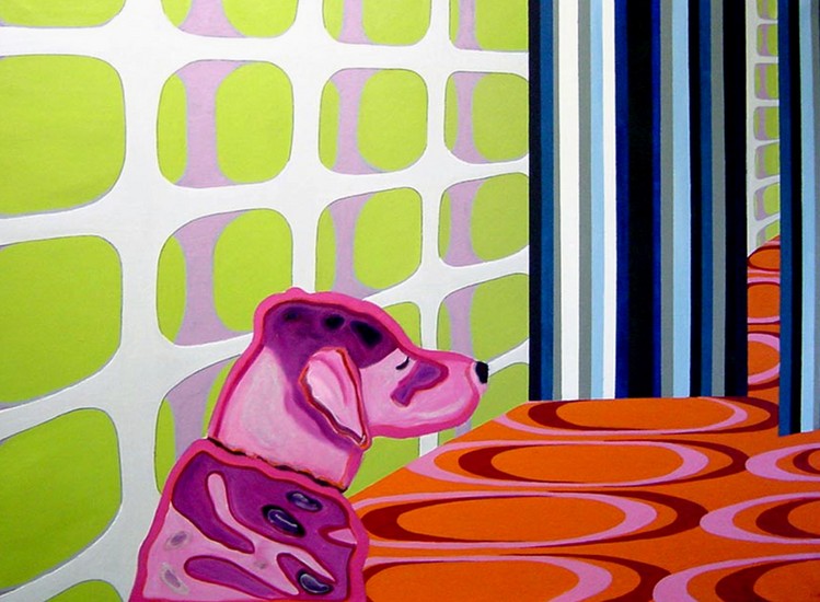 Labrador in kleurrijk interieur