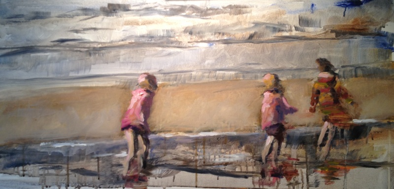 Spelende kinderen langs de zee