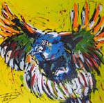 Serie pauwen geschilderd in acryl op linnen.