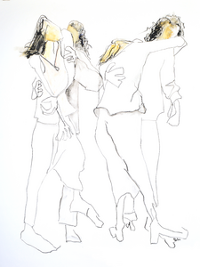 deze werken zijn ontstaan na het bijwonen van een boeiend dansduet van twee jonge mannen, een intens samenspel van twee lichamen die elkaar soms ondersteunen en dan weer tegenwerken, aantrekken en afstoten.