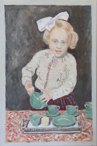 Portraits of children based on (old) photographs, pictures of the photos as well as of the children, with their various reactions to the camera and the whole photographic setup. The pictures have something to say about the ways adults package their children and about the pathos and drama of childhood at various times and in various places, identified in each case by the title of the picture.