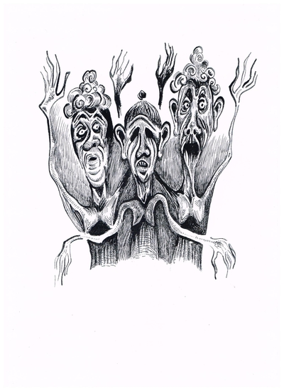 Horen, zien en zwijgen (tekening)