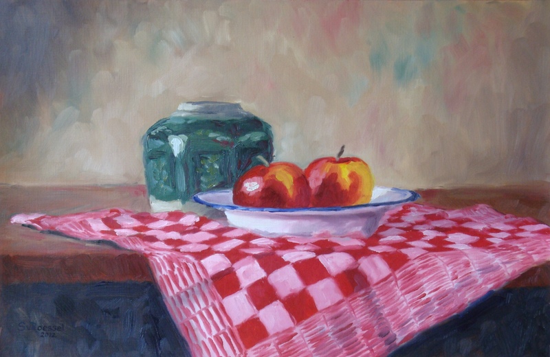 Gemberpot met appels (schets)