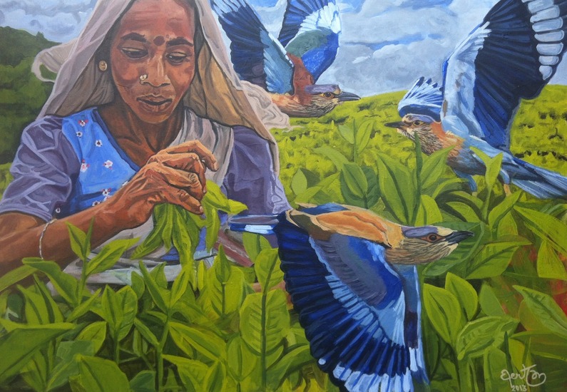 Theeplukster met 3 Blue Jays