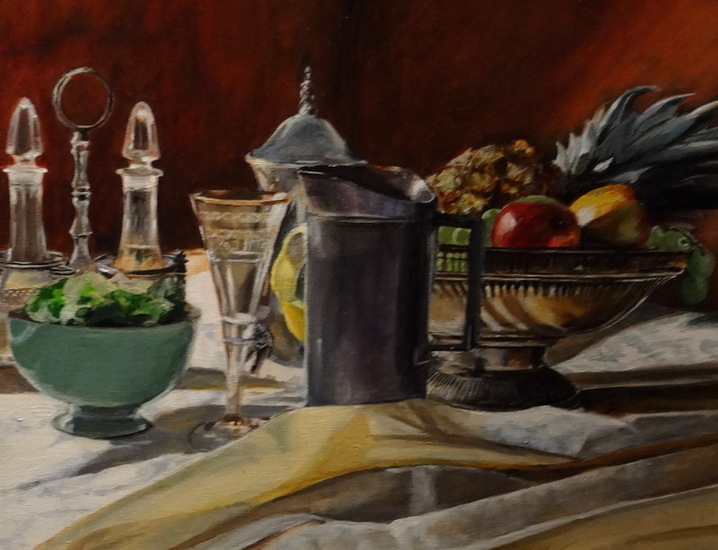 Stilleven met azijnstel en kan