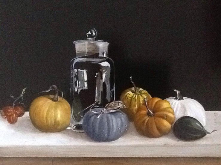 Pompoenen en oude stopfles