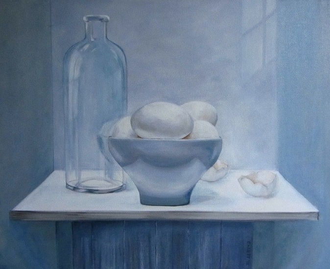 095. Eieren en glazen fles